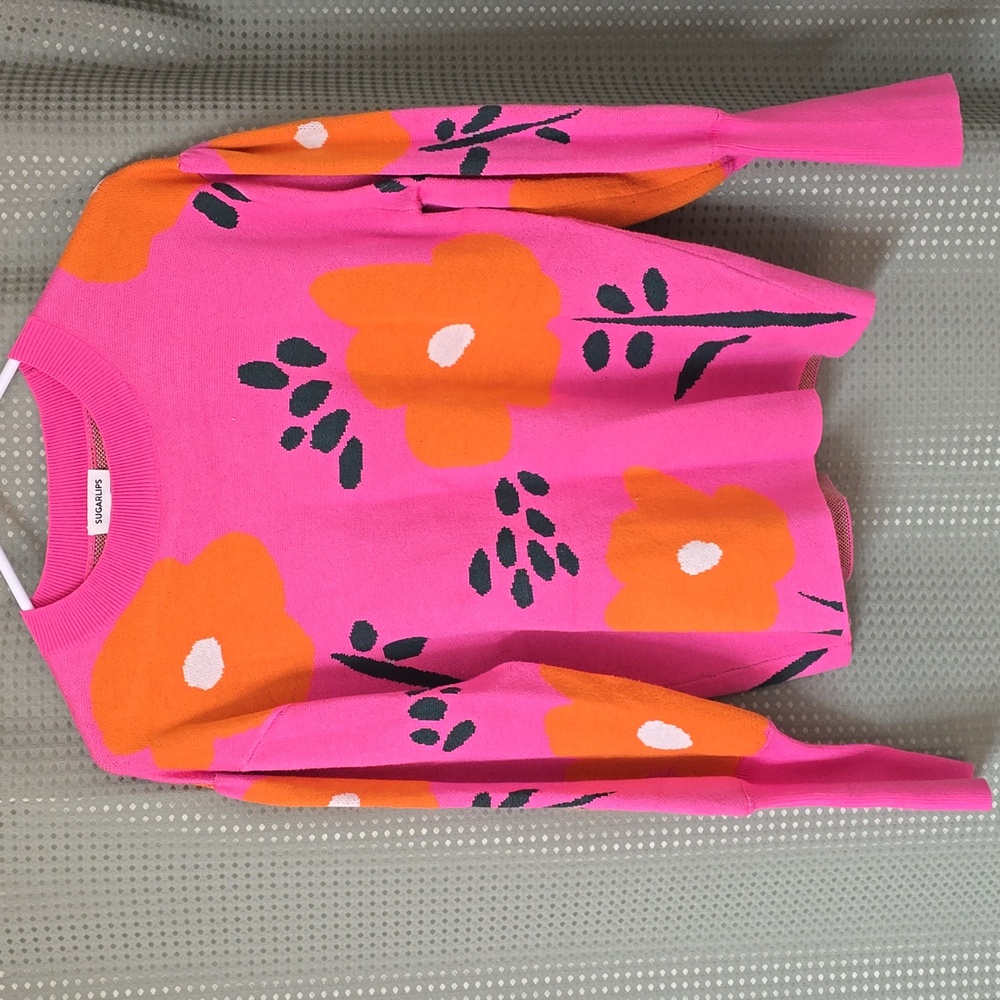 Floral Pink and Orange Sweater